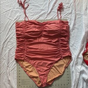 J. Crew Coral Ruched One Piece Swimsuit